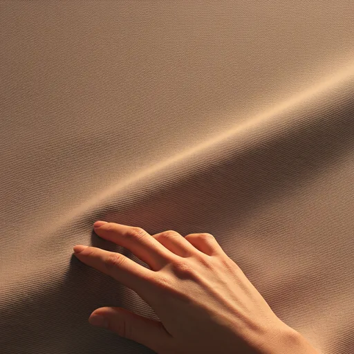 Primer plano de una tela texturizada acariciada por una mano bajo luz natural.
